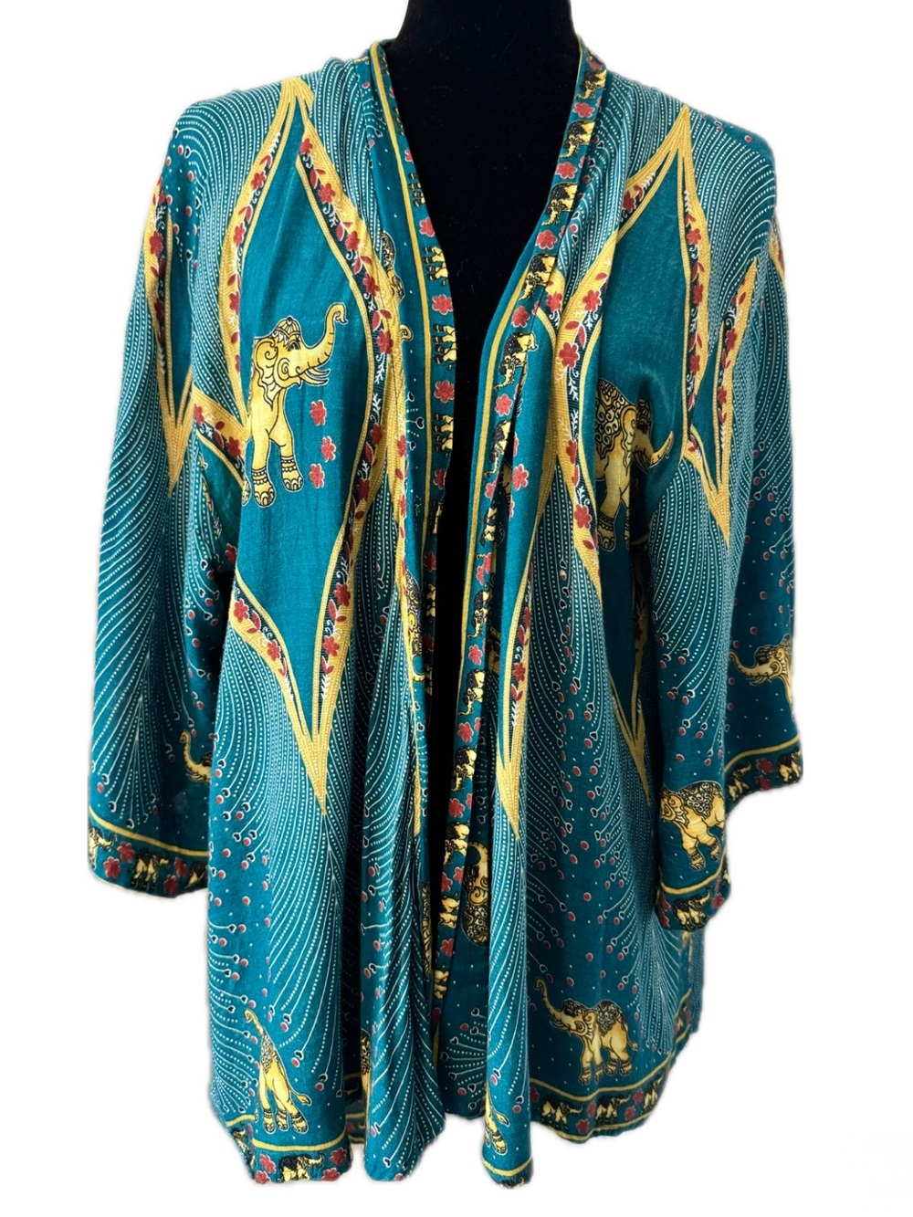 The Elephant Pants Elephant Print Open Front Kimono Cardigan Rayon XL